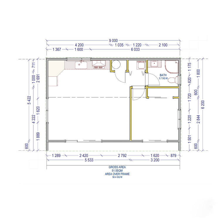 Two Bedroom House RS-002 - 9 x 5.6m - 50.4 sqm